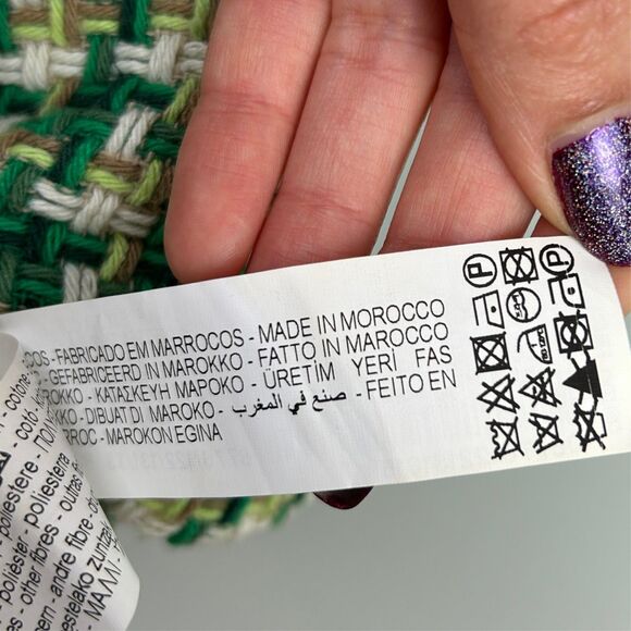 Zara Green Houndstooth Tweed Pinafore Mini Dress Sleeveless Textured Cotton XS - Picture 16 of 16